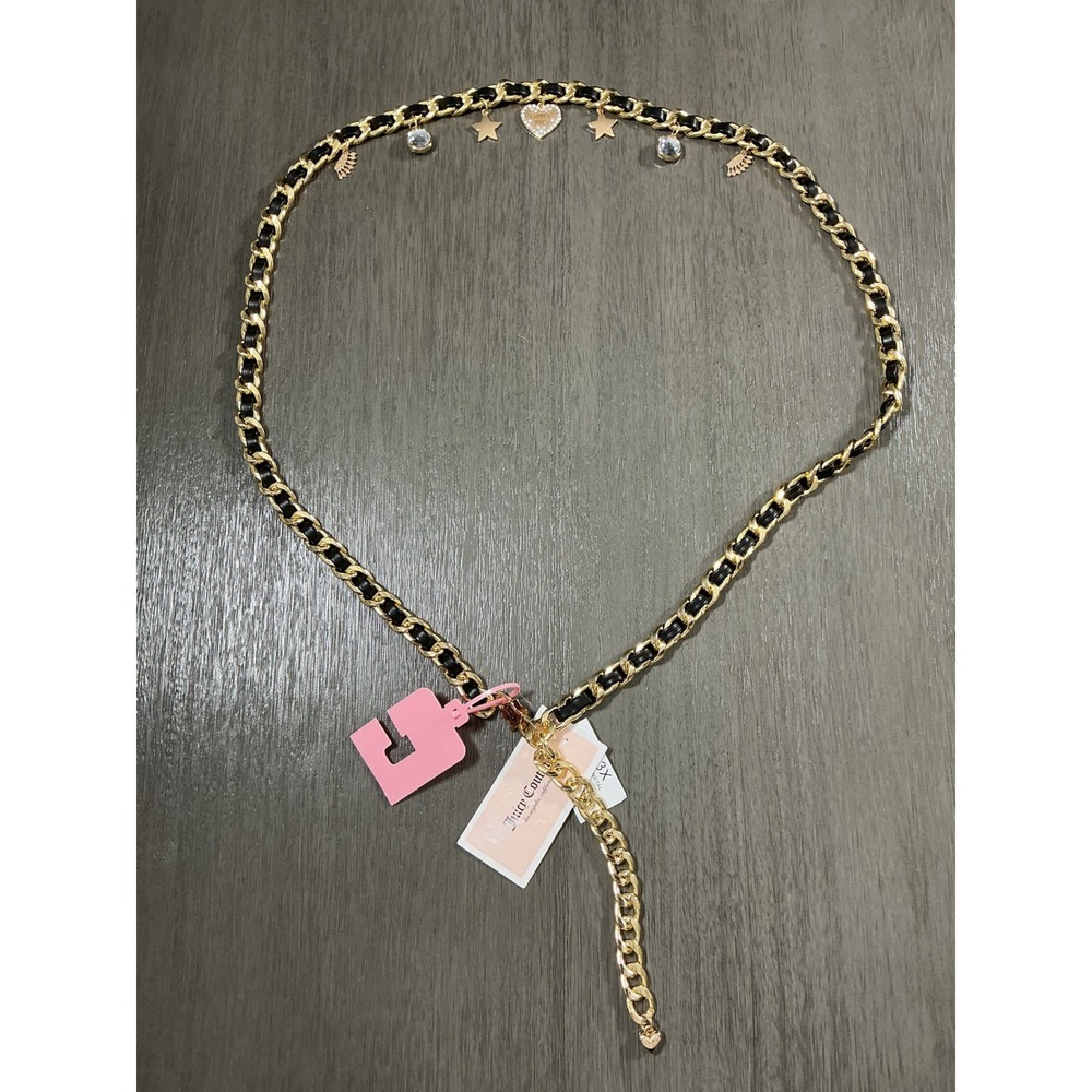 NWT Juicy Couture Plus Size Black Gold Woven Charm Chain Belt Size 3X